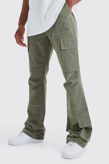 Узкие брюки-карго с контрастной строчкой и эластичной поясной поясой Boohoo, оливковый