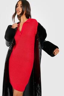 Платье-свитер с воротником Boohoo, красный