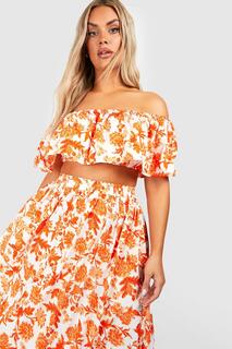 тканая юбка с открытыми плечами и макси-юбка с цветочным цветом, две части Boohoo, оранжевый