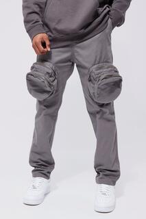 Узкие грузовые брюки с фиксированной посадкой на молнии 3d Boohoo, серый