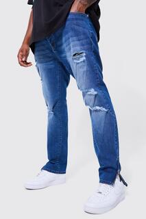Узкие джинсы стрейч с рваными средствами на молнии по низу Boohoo, синий