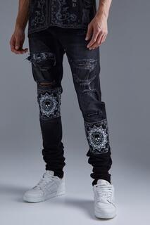 Высокие узкие джинсы-бандана с разрывными и ремонтными комплектами Boohoo, черный