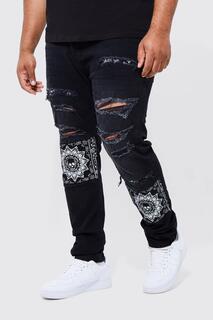 узкие джинсы-бандана с разрывными и ремонтными комплектами Boohoo, черный
