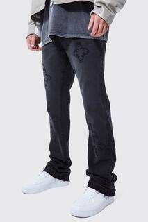 Высокие узкие жесткие джинсы с крестовой аппликациями Boohoo, черный