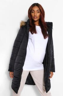 Пальто с отделкой искусственного меха для беременных Boohoo, черный