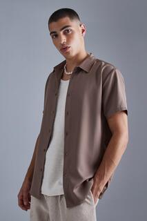 Умная рубашка из мягкого аржа с коротким рукавом Boohoo, серо-коричневый