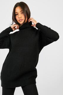 Трикотажный свитер оверсайз с водолазкой Boohoo, черный