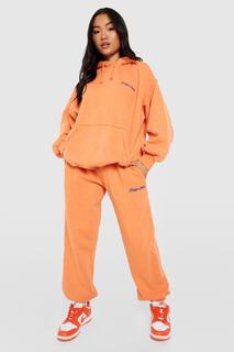Спортивный костюм с капюшоном petite acid wash оверсайз Boohoo, оранжевый