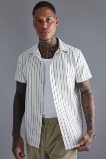 Рубашка с коротким рукавом в текстурированную полоску Boohoo, белый