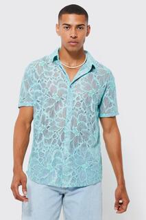 Рубашка с коротким рукавом кружевная контрастная цветочная рубашка Boohoo, синий