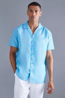 Рубашка оверсайз из льна с коротким рукавом Boohoo, синий