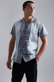 Атласная рубашка с коротким рукавом Boohoo, серый
