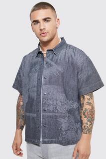 Джинсовая рубашка с принтом пальмов Boohoo, серый