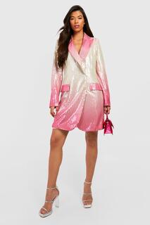 Высокое платье-пиджак с пайетками омбре Boohoo, розовый