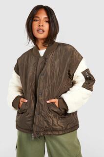 Куртка с рукавами из искусственного меха Boohoo, хаки