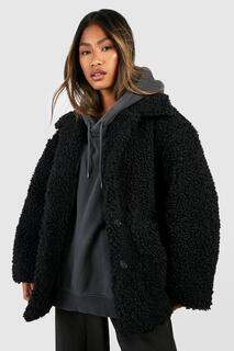 Пальто из искусственного меха Boohoo, черный
