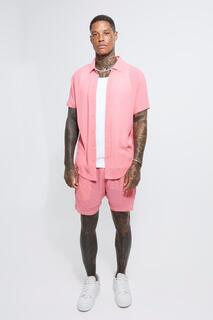 Рубашка и короткий комплект из сырной ткани с коротким рукавом Boohoo, розовый