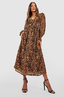 Платье миди с принтом зебра Boohoo, коричневый