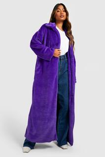 Пальто макси из искусственного меха Boohoo, фиолетовый