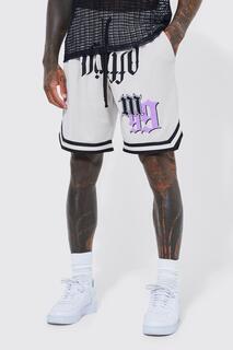 Баскетбольные шорты с готической аппликвей Boohoo, серый