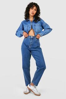 Базовые джинсы mom с высокой посадкой Boohoo, синий
