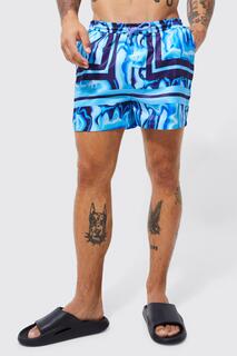 Короткие шорты для плавания с мраморной каймой Boohoo, синий