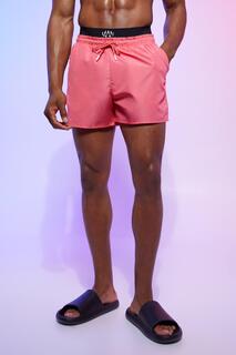 Короткие мужские шорты для плавания с поясом Boohoo, розовый