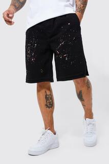 Баскетбольные шорты из денима с разрывами краски Boohoo, черный