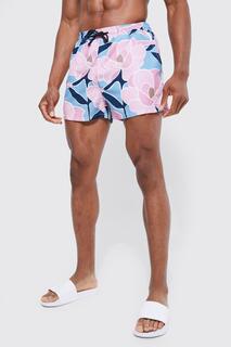 Короткие шорты для плавания с цветочным цветом Boohoo, розовый