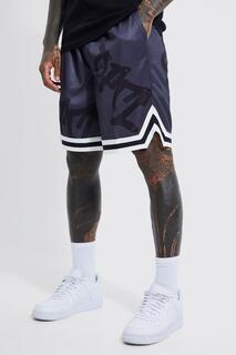 Баскетбольные шорты свободного кроя с принтом Boohoo, черный