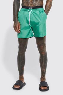 Мужские шорты для плавания средней длины с поясом Boohoo, зеленый