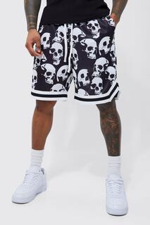 Баскетбольные шорты свободного кроя с принтом черепа Boohoo, черный