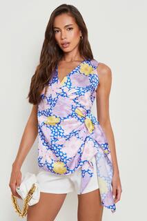 Блузка без рукавов с цветочным цветом Boohoo, фиолетовый