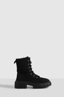 Боевые ботинки с широкой подошвой на шнуровке Boohoo, черный