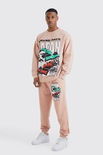 Спортивный спортивный костюм oversize japan motorsport Boohoo, розовый