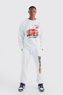 Спортивный костюм oversize racing moto sport Boohoo, белый