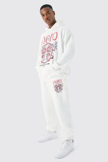 Спортивный костюм с графическим драконом, ограниченная выпуска Boohoo, белый