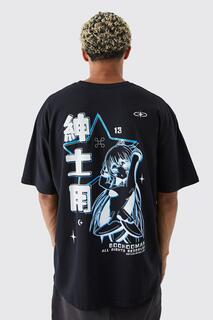 Высокая футболка с принтом аниме на спине оверсайз Boohoo, черный