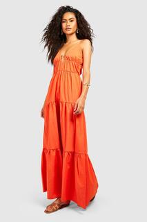 Ярусное платье макси из хлопкового поплина с кольцами Boohoo, оранжевый