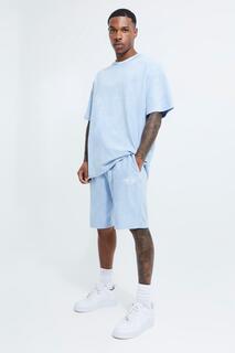 Мужская футболка и короткий комплект оверсайз из полотенца Boohoo, синий