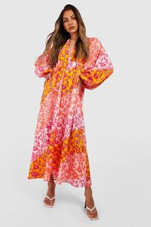 Платье миди с рукавами в плэчворк Boohoo, разноцветный