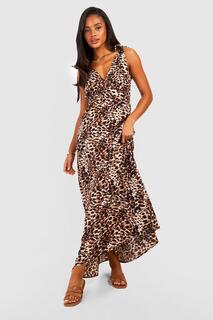 Платье макси с леопардовым ремешком Boohoo, коричневый