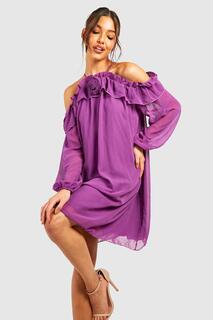 Мини-платье с корсажем и холодными плечами Boohoo, фиолетовый