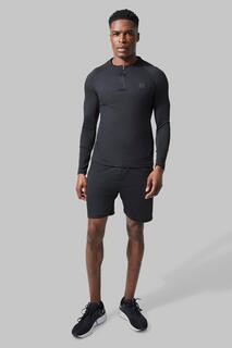 Короткий спортивный костюм мужской active с круглым вырезом на молнии 1/4 Boohoo, черный