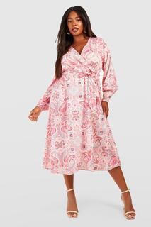 Платье миди из ткани пейсли Boohoo, розовый
