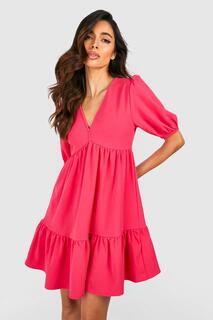 Платье с пуховыми рукавами и рукавами Boohoo, розовый