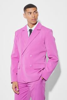 Узкий двубортный костюмный пиджак Boohoo, розовый