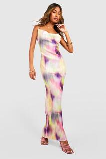 Платье макси с абстрактным принтом Boohoo, фиолетовый