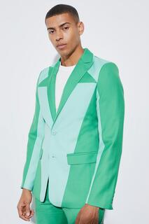 Узкий костюмный куртка с цветными блоками Boohoo, зеленый