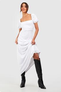 Мягкое платье макси с люсками и пуховыми рукавами Boohoo, белый